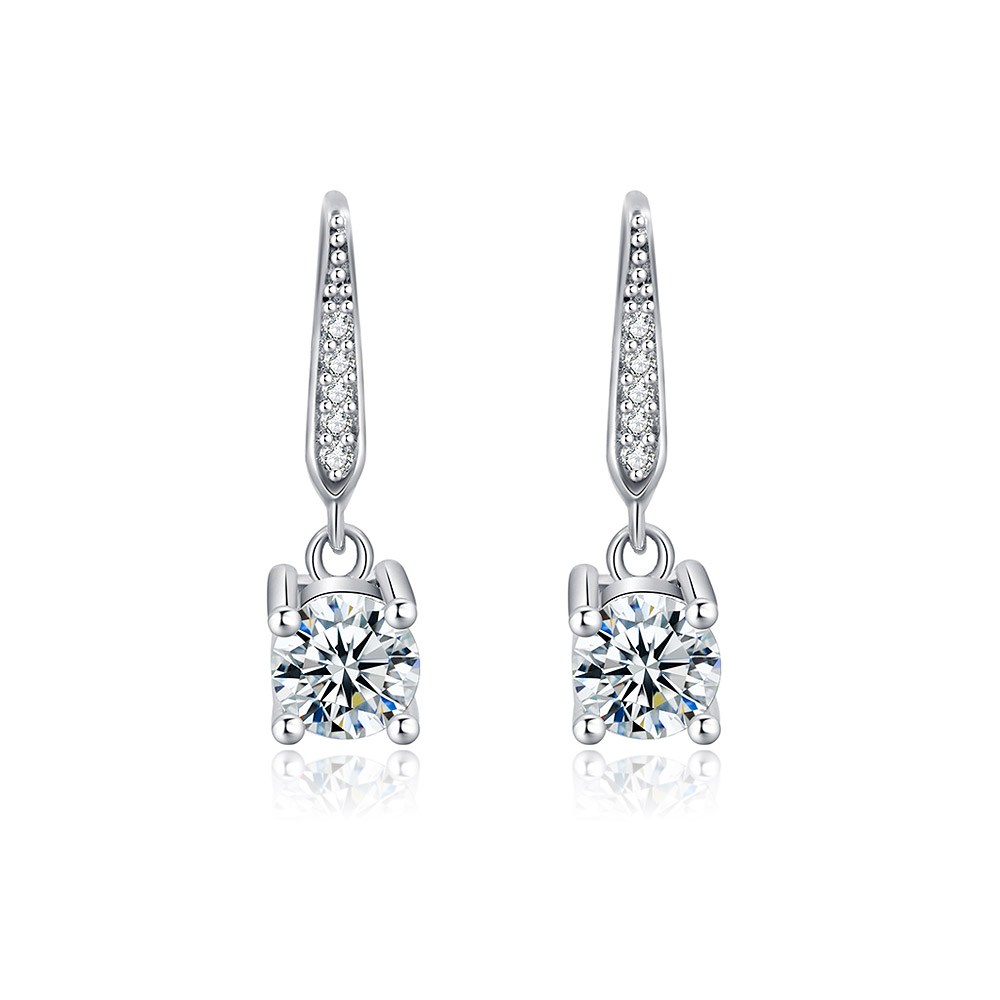 Dangle Earrings W/ Single Clear CZ Stone